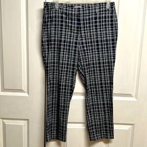 Anne Klein The Director Navy Blue White Line Block Print Mid Rise Crop Pants 12